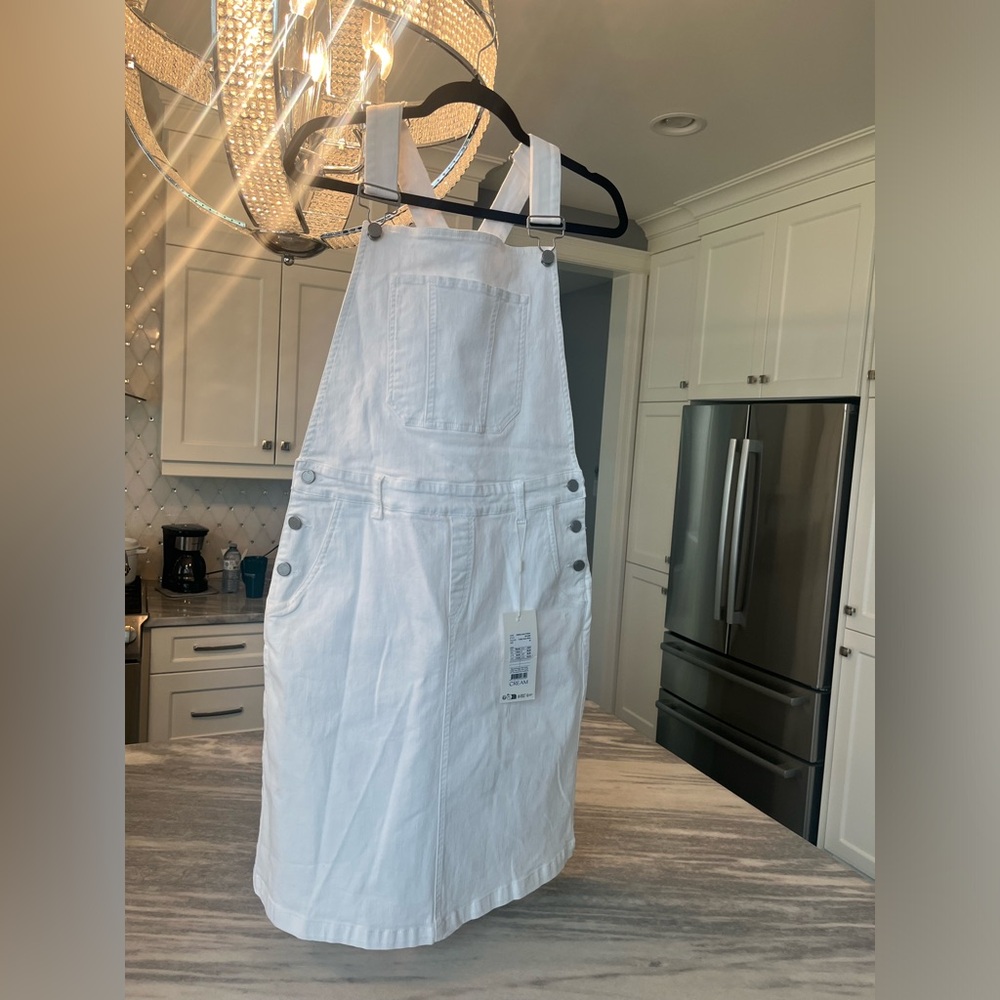 White Denim Overall Midi Dress - Brand: